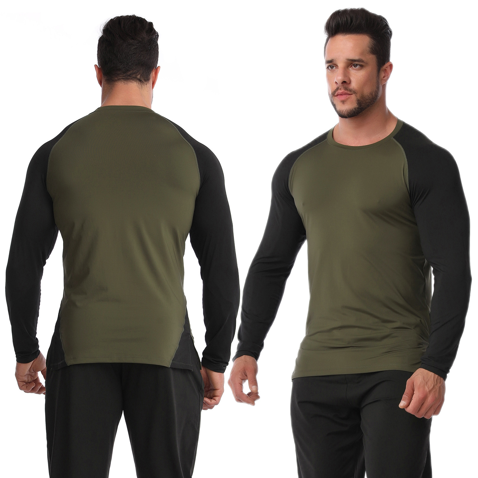 Fitness clothing men's fall high elastic breathable PRO quick dry T-shirt sweat training running long-sleeved patchwork sportswear - Image 2