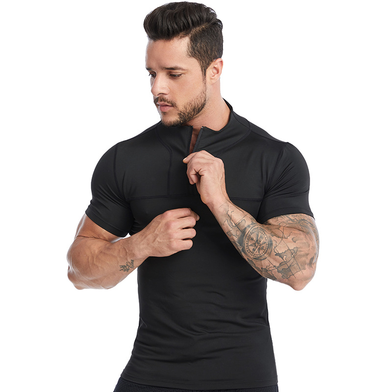 Fitness clothing men's fall zipper stand-up collar PRO tights sweaty running fast drying short-sleeved sports T-shirt - Image 2